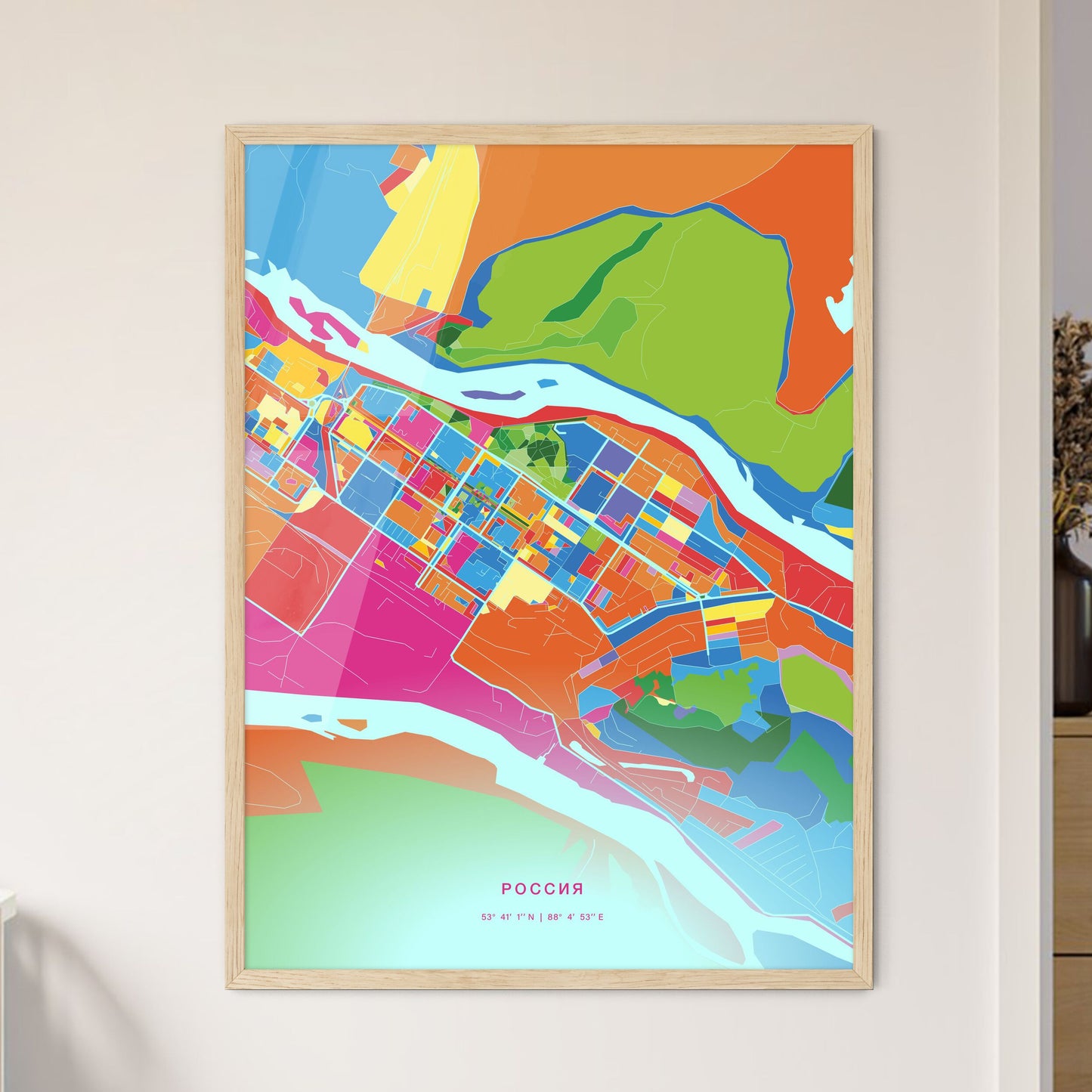 Colorful MEZHDURECHENSK RUSSIA Fine Art Map Crazy Colors