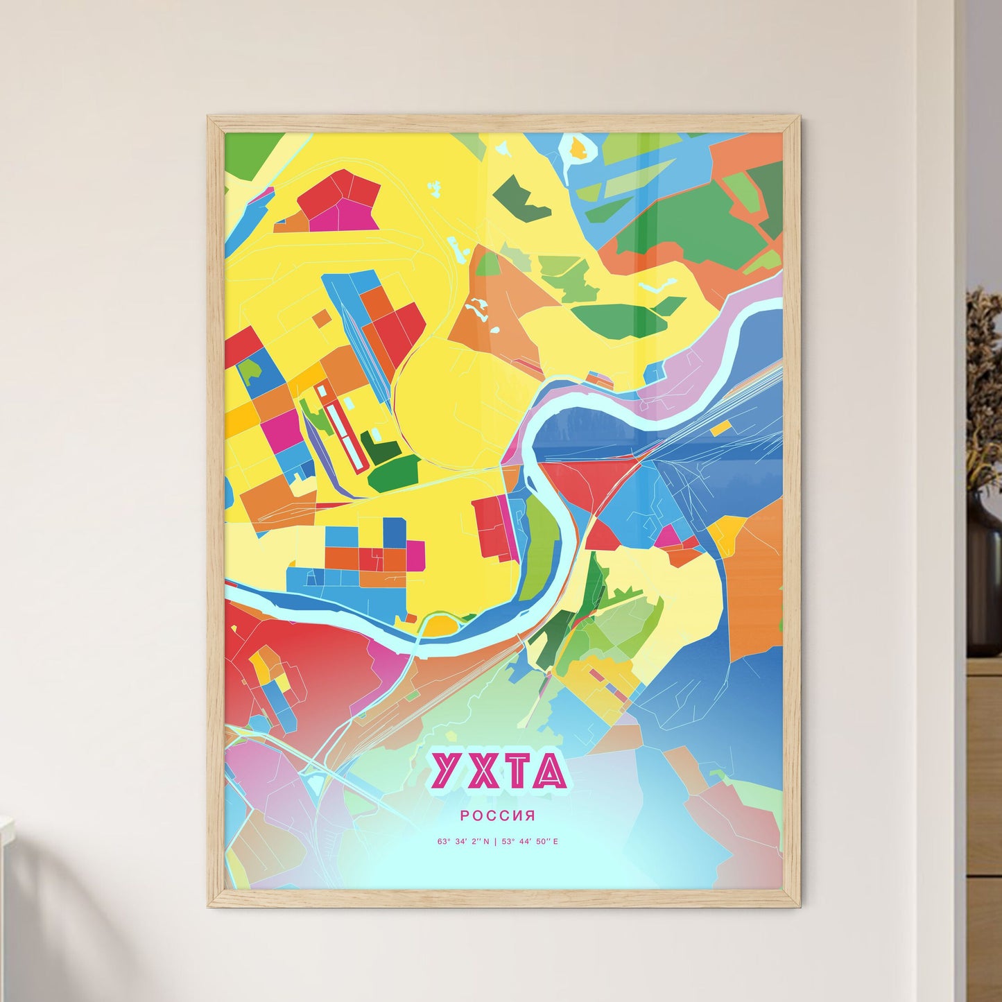 Colorful UKHTA RUSSIA Fine Art Map Crazy Colors