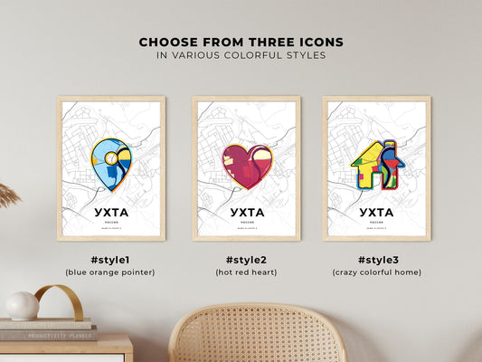 Ukhta Russia maps with colorful icons