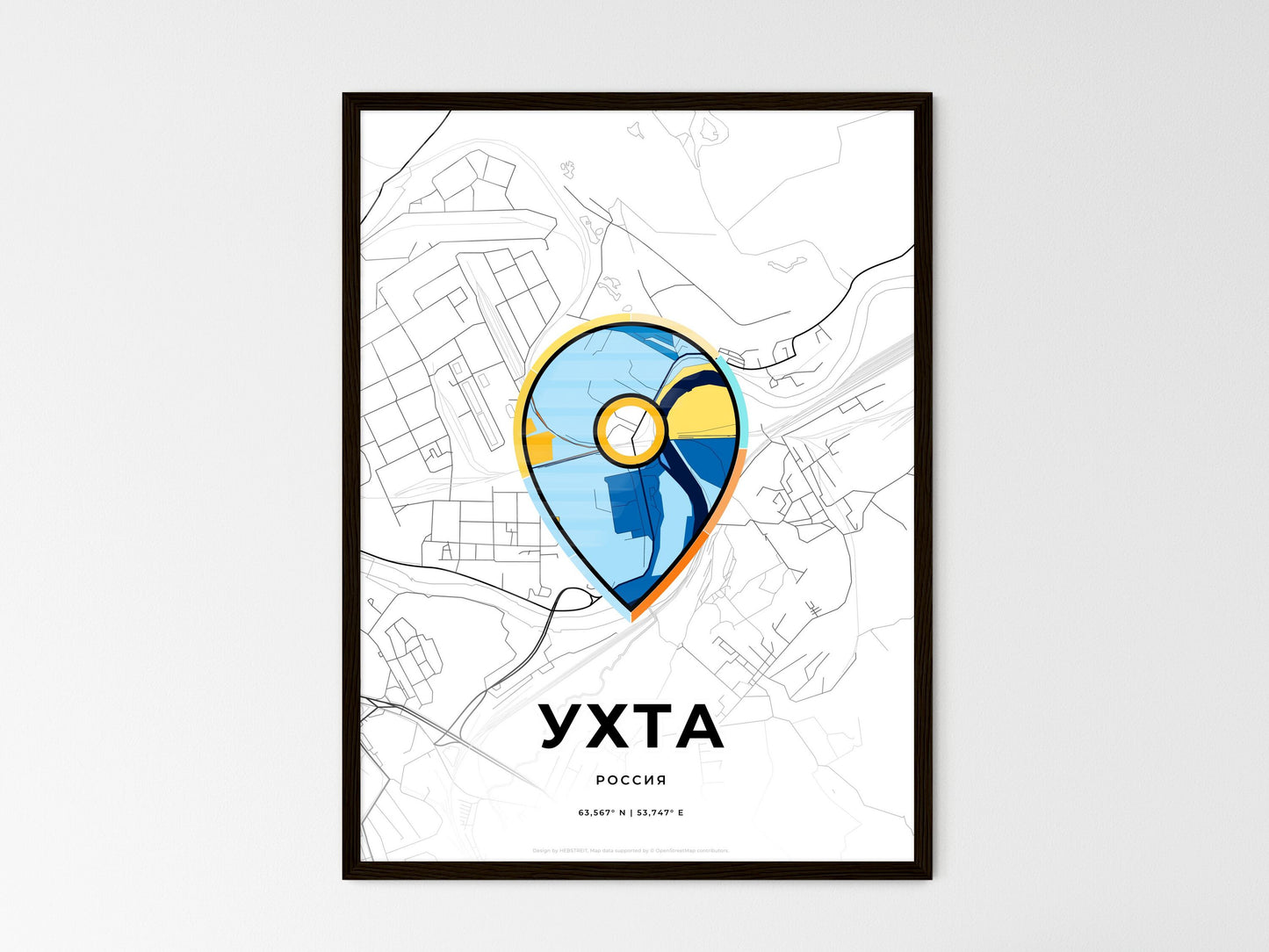Ukhta Russia wedding art map with pointer icon
