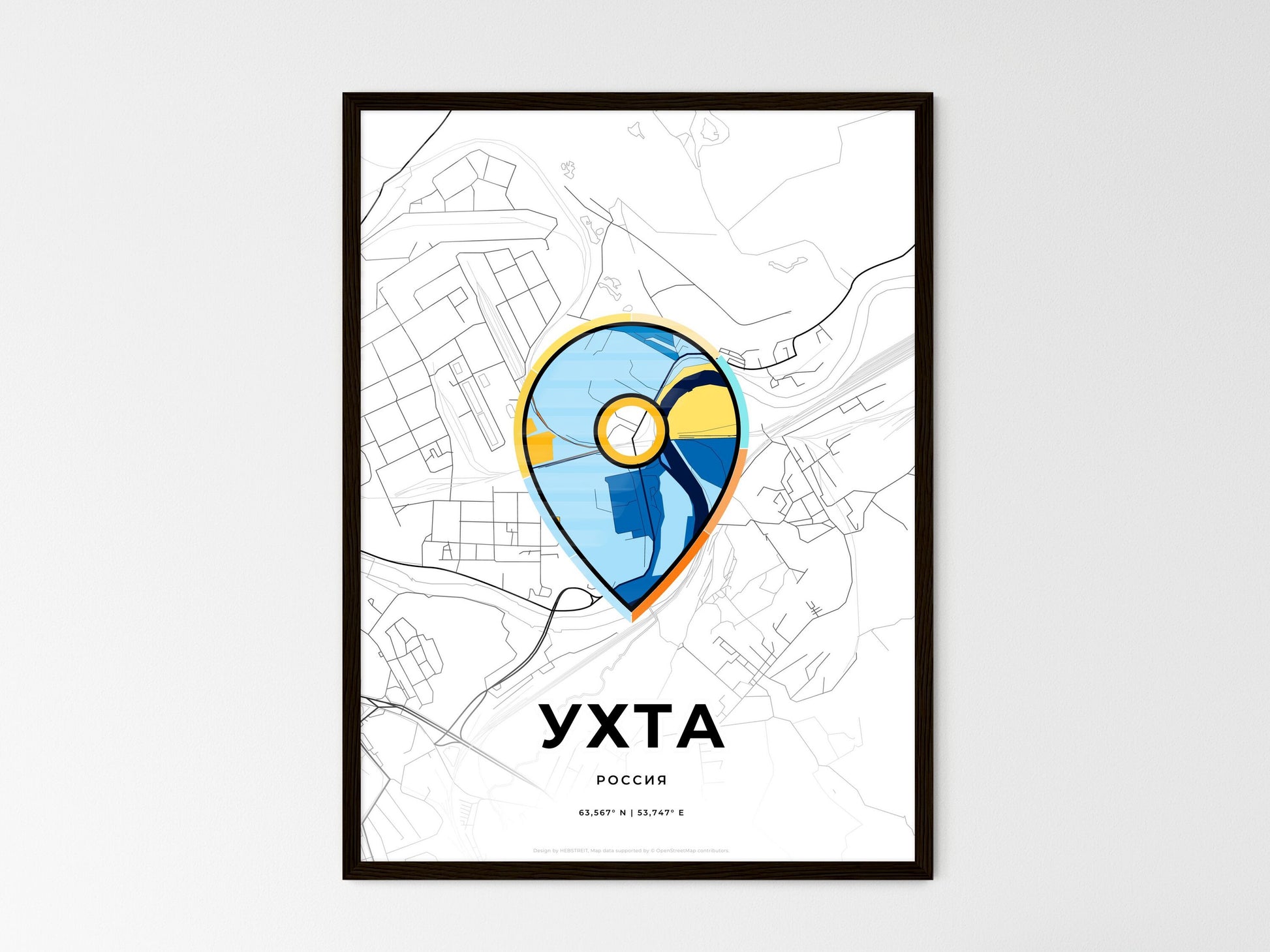 Ukhta Russia wedding art map with pointer icon