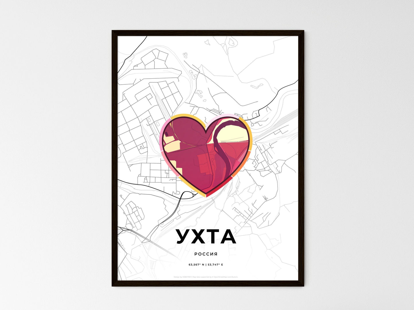Ukhta Russia wedding art map with heart icon