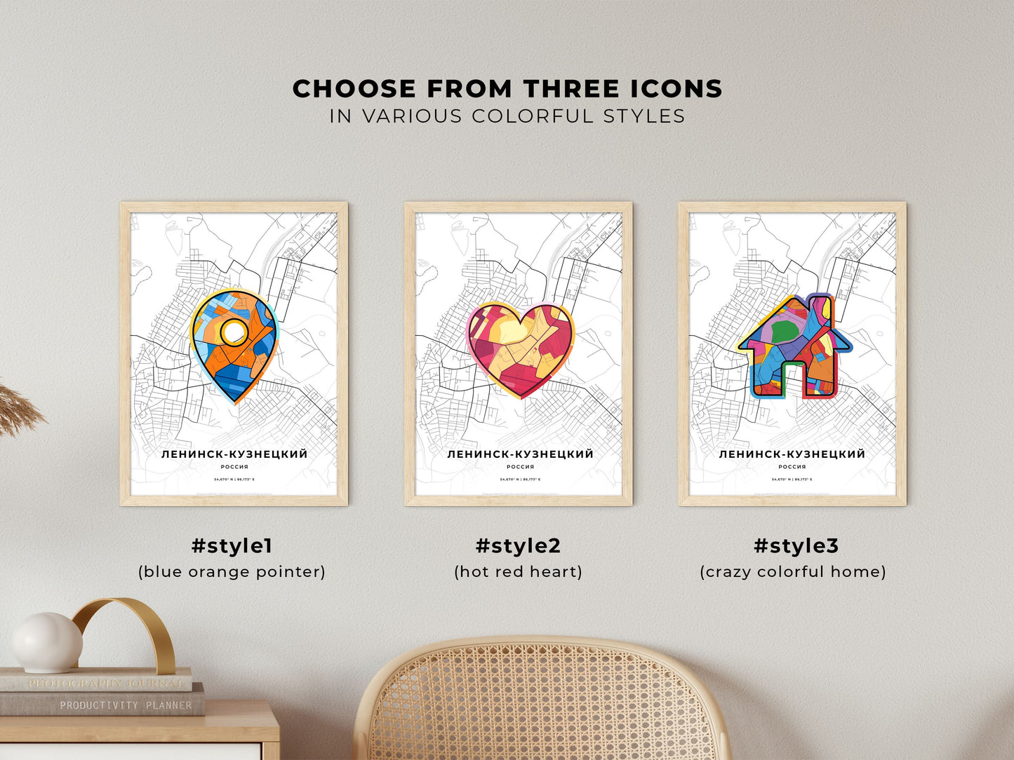 Leninsk-Kuznetsky Russia maps with colorful icons