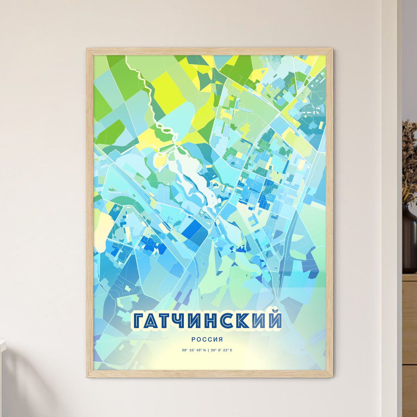 Colorful GATCHINA RUSSIA Fine Art Map Cool Blue