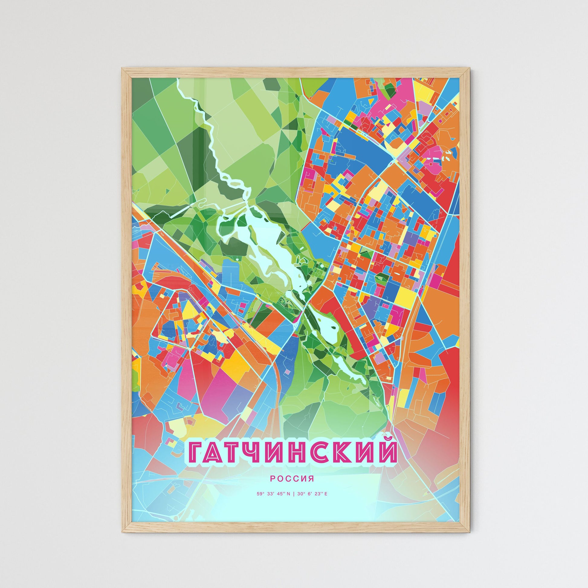 Colorful GATCHINA RUSSIA Fine Art Map Crazy Colors