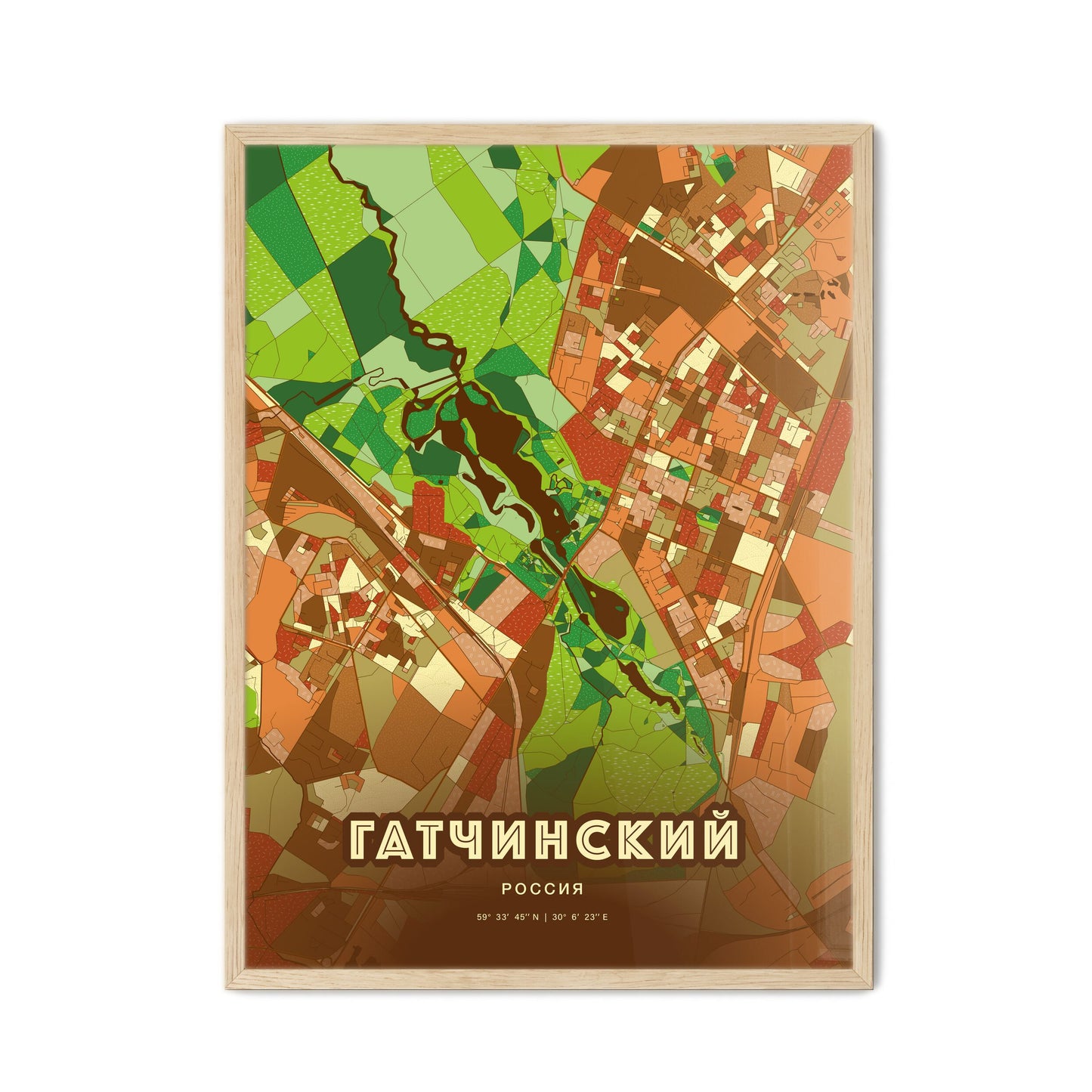 Colorful GATCHINA RUSSIA Fine Art Map Farmhouse