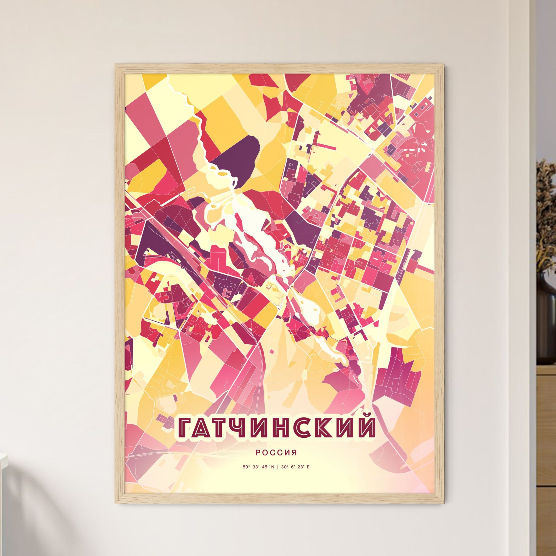 Colorful GATCHINA RUSSIA Fine Art Map Hot Red