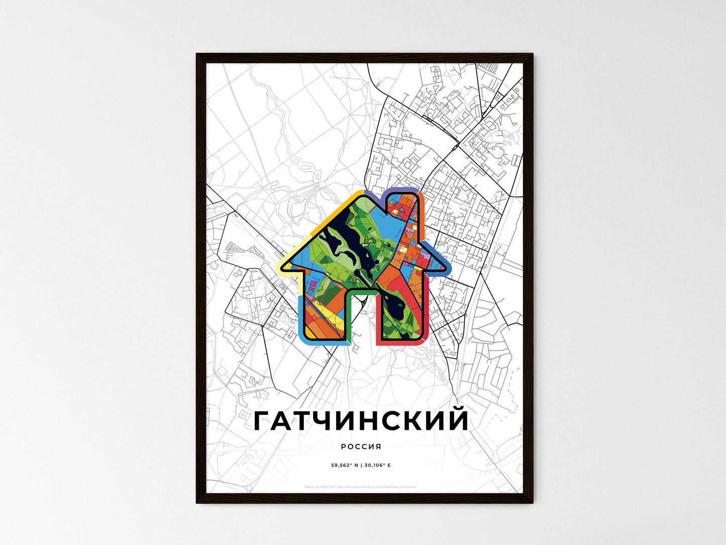 Gatchina Russia wedding art map with home icon