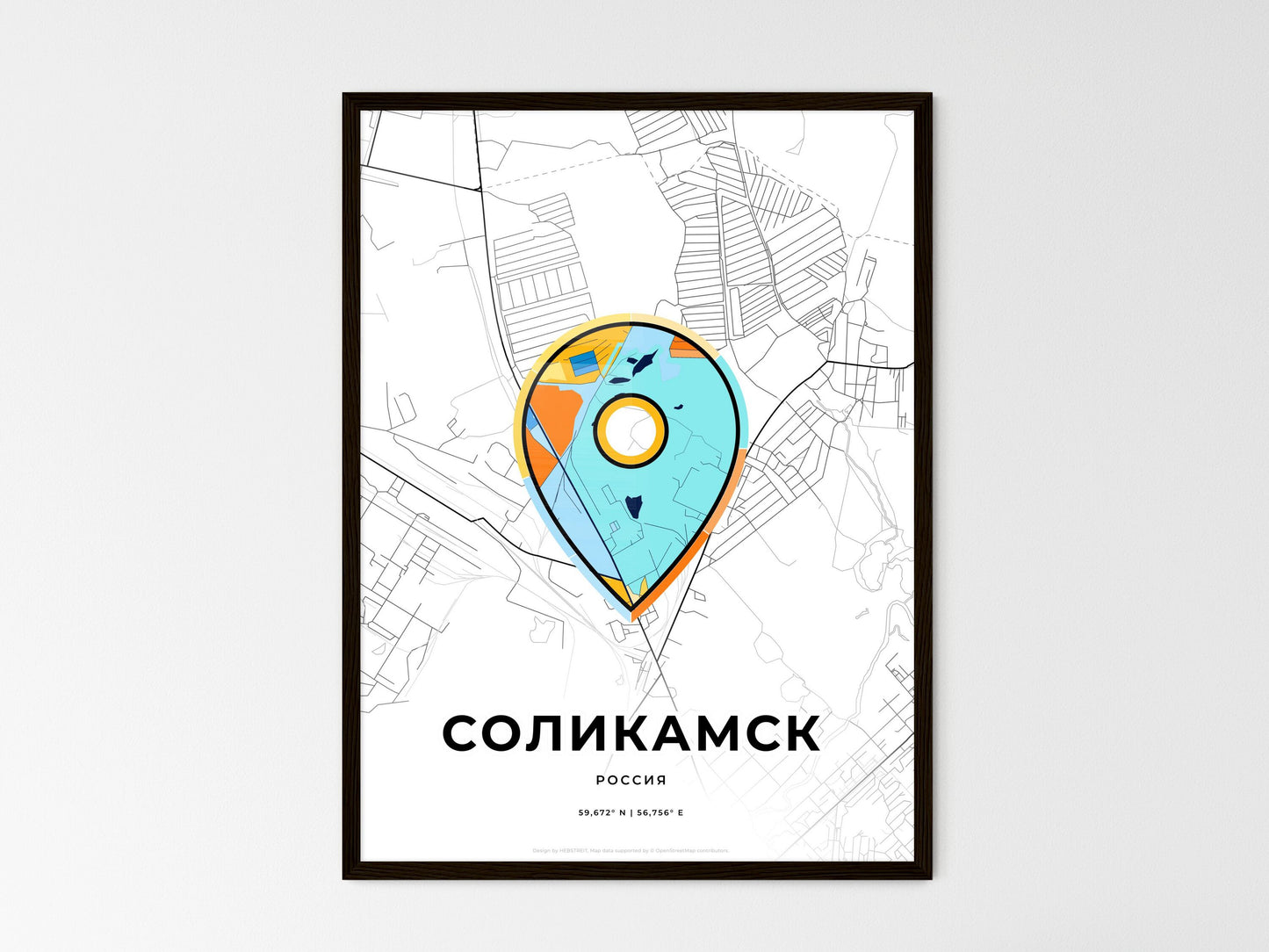 Solikamsk Russia wedding art map with pointer icon