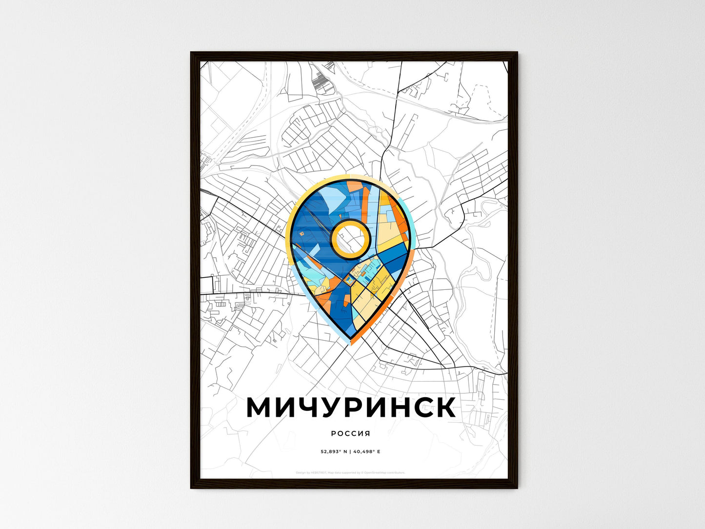 Michurinsk Russia wedding art map with pointer icon