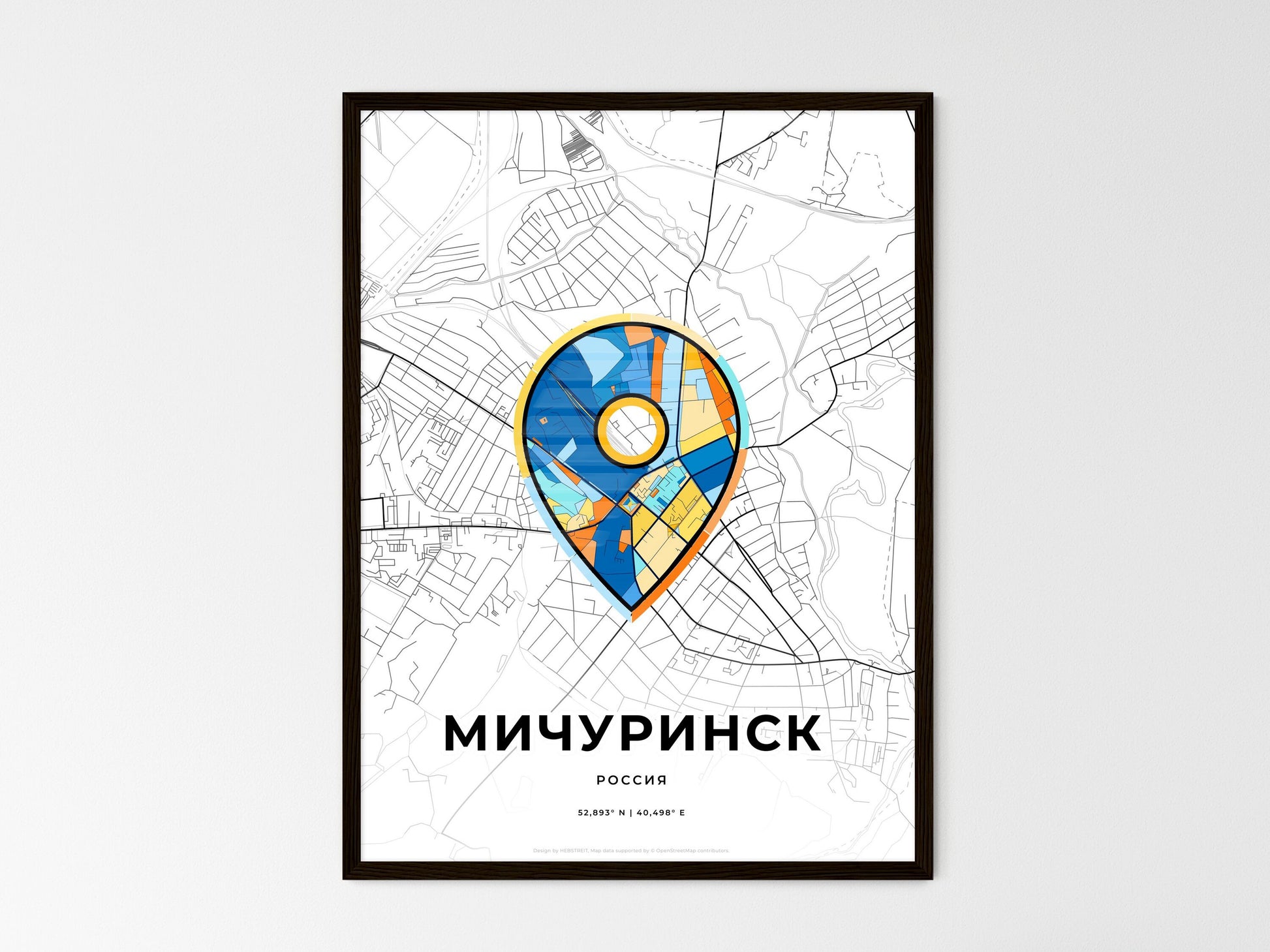 Michurinsk Russia wedding art map with pointer icon