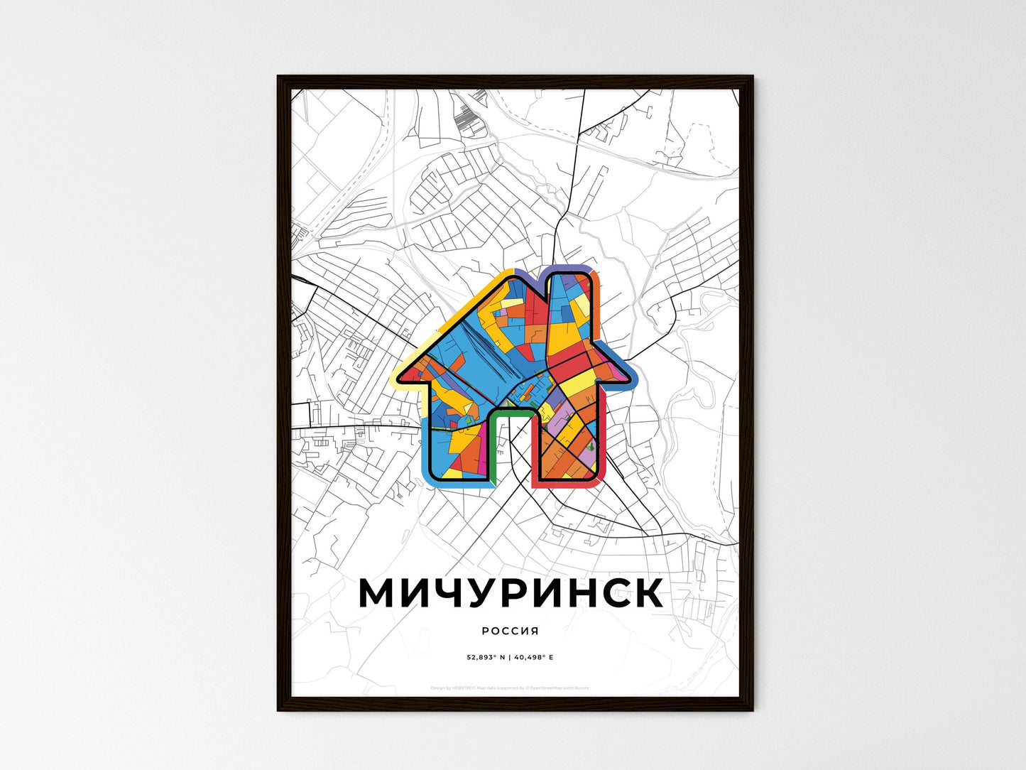 Michurinsk Russia wedding art map with home icon