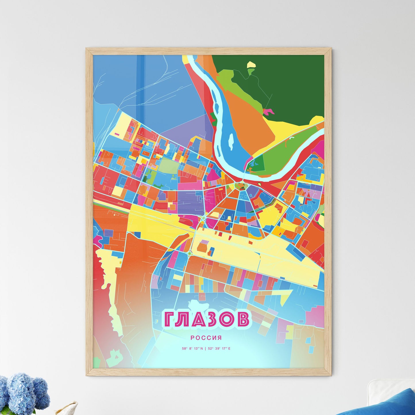 Colorful GLAZOV RUSSIA Fine Art Map Crazy Colors