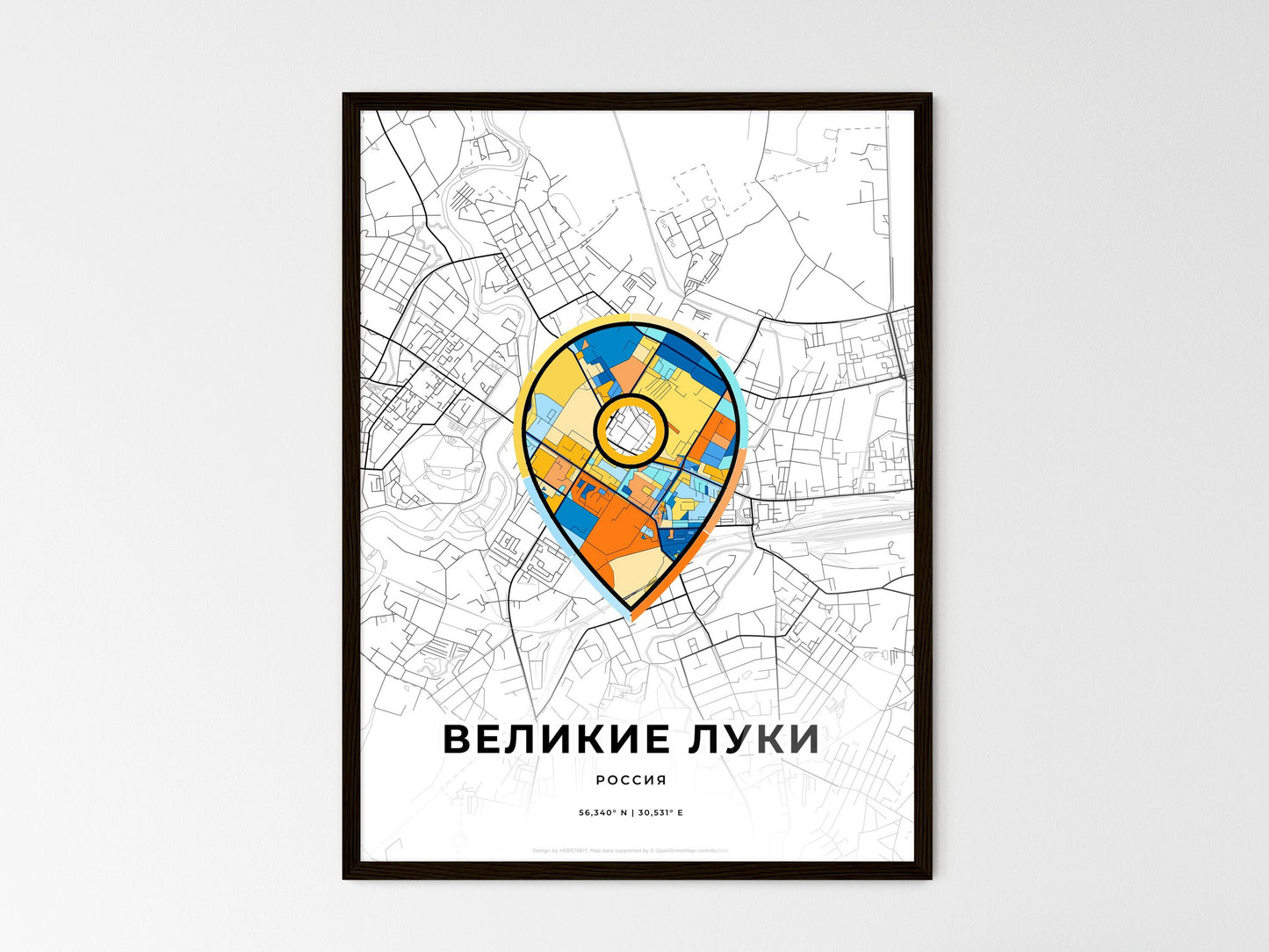 Velikiye Luki Russia wedding art map with pointer icon