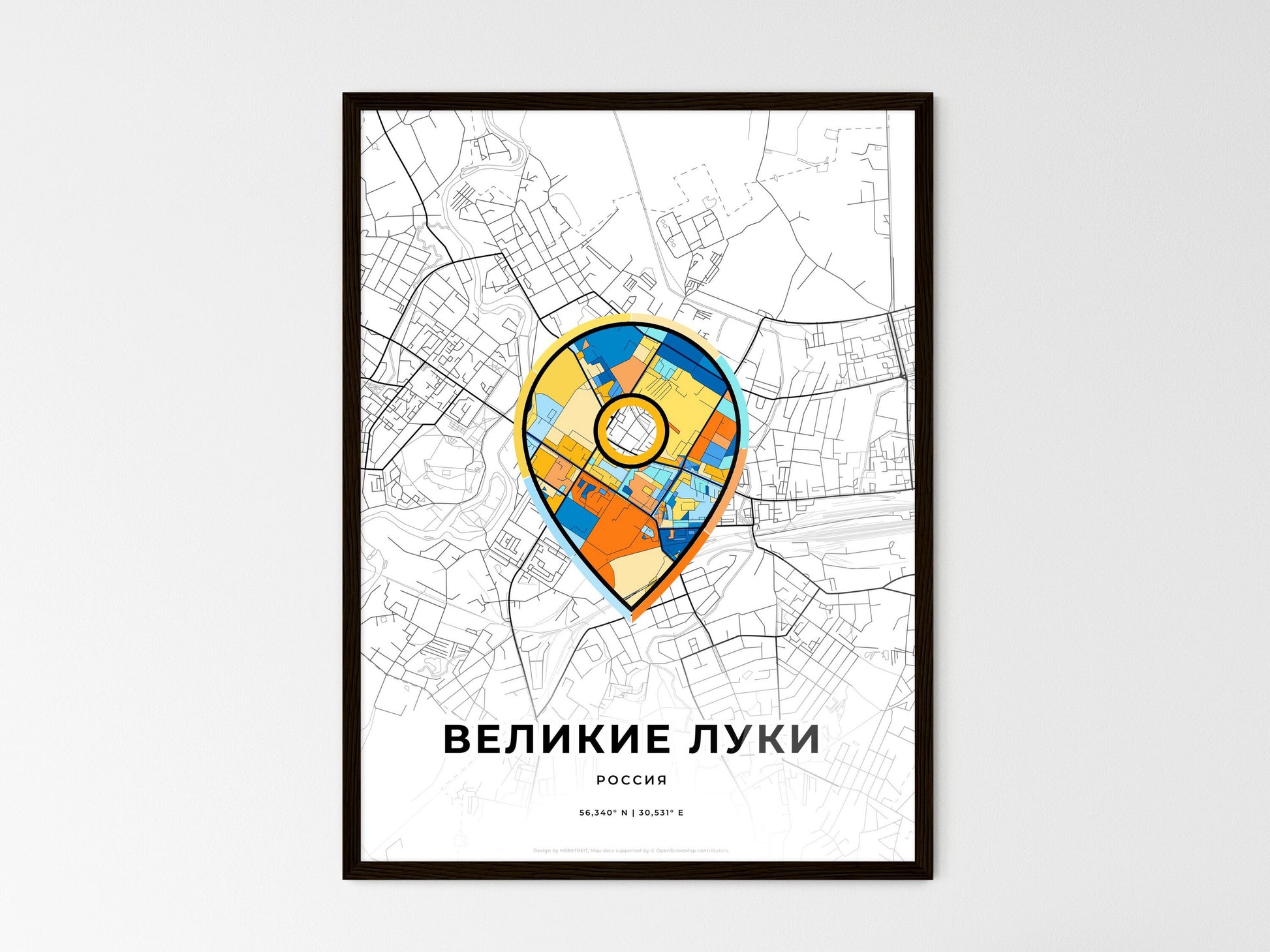 Velikiye Luki Russia wedding art map with pointer icon