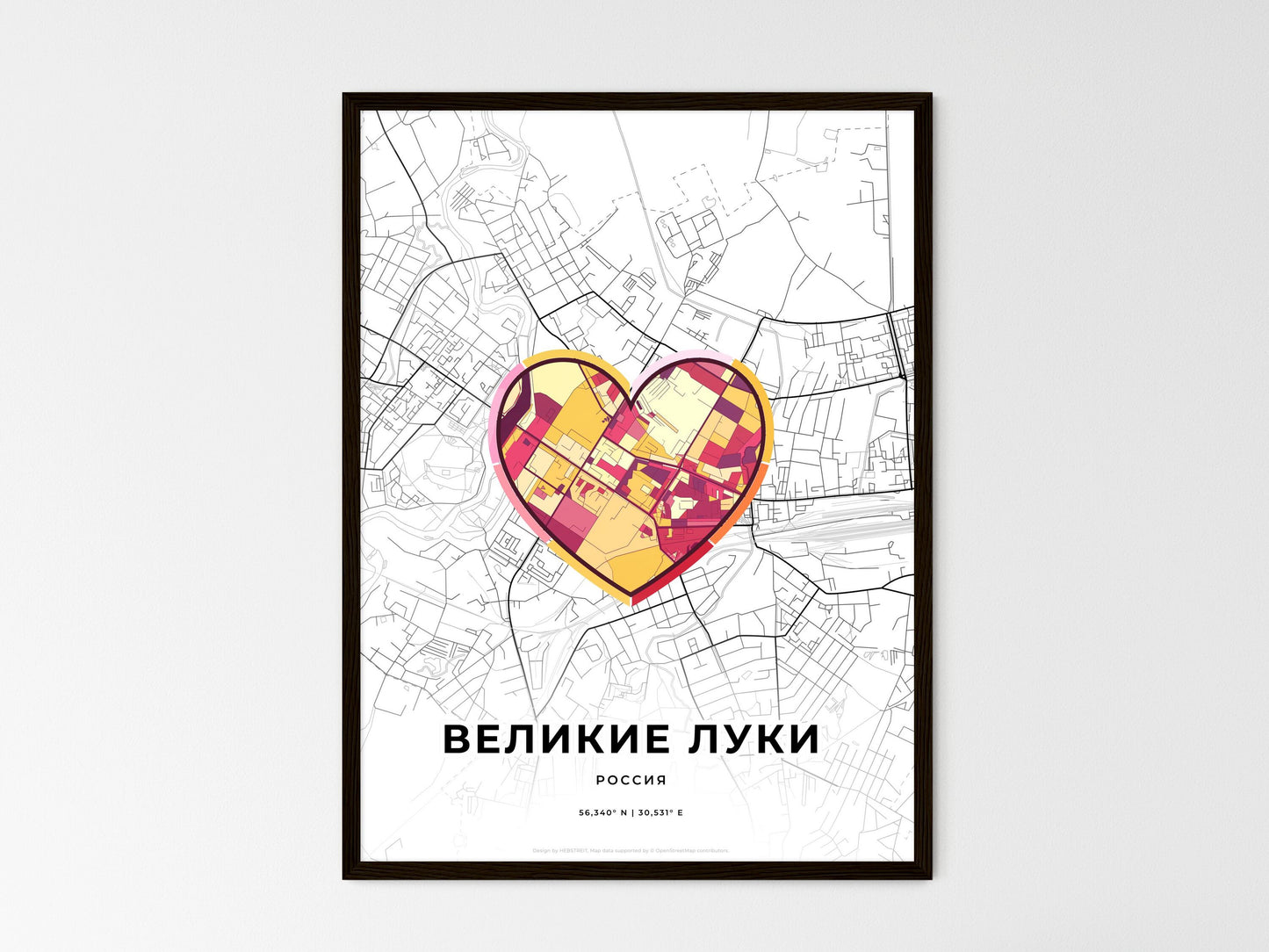 Velikiye Luki Russia wedding art map with heart icon
