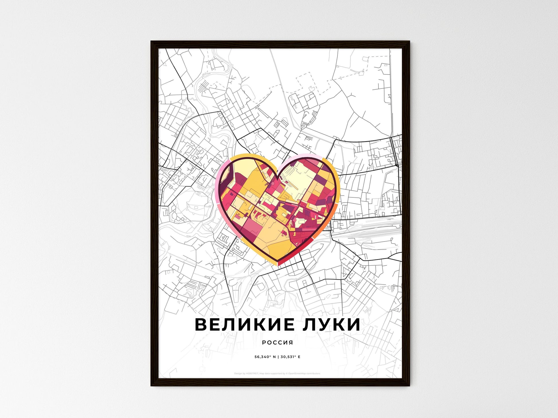 Velikiye Luki Russia wedding art map with heart icon