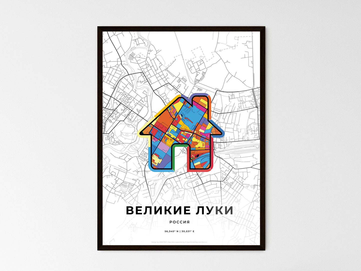 Velikiye Luki Russia wedding art map with home icon