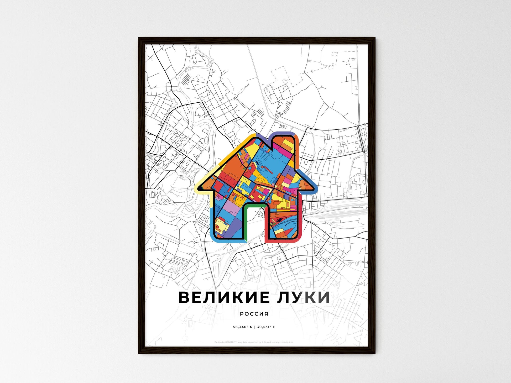 Velikiye Luki Russia wedding art map with home icon