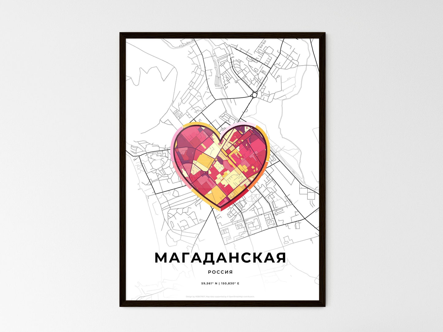 MAGADAN RUSSIA minimal art map with a colorful icon. Where it all began, Couple map gift. Style 2