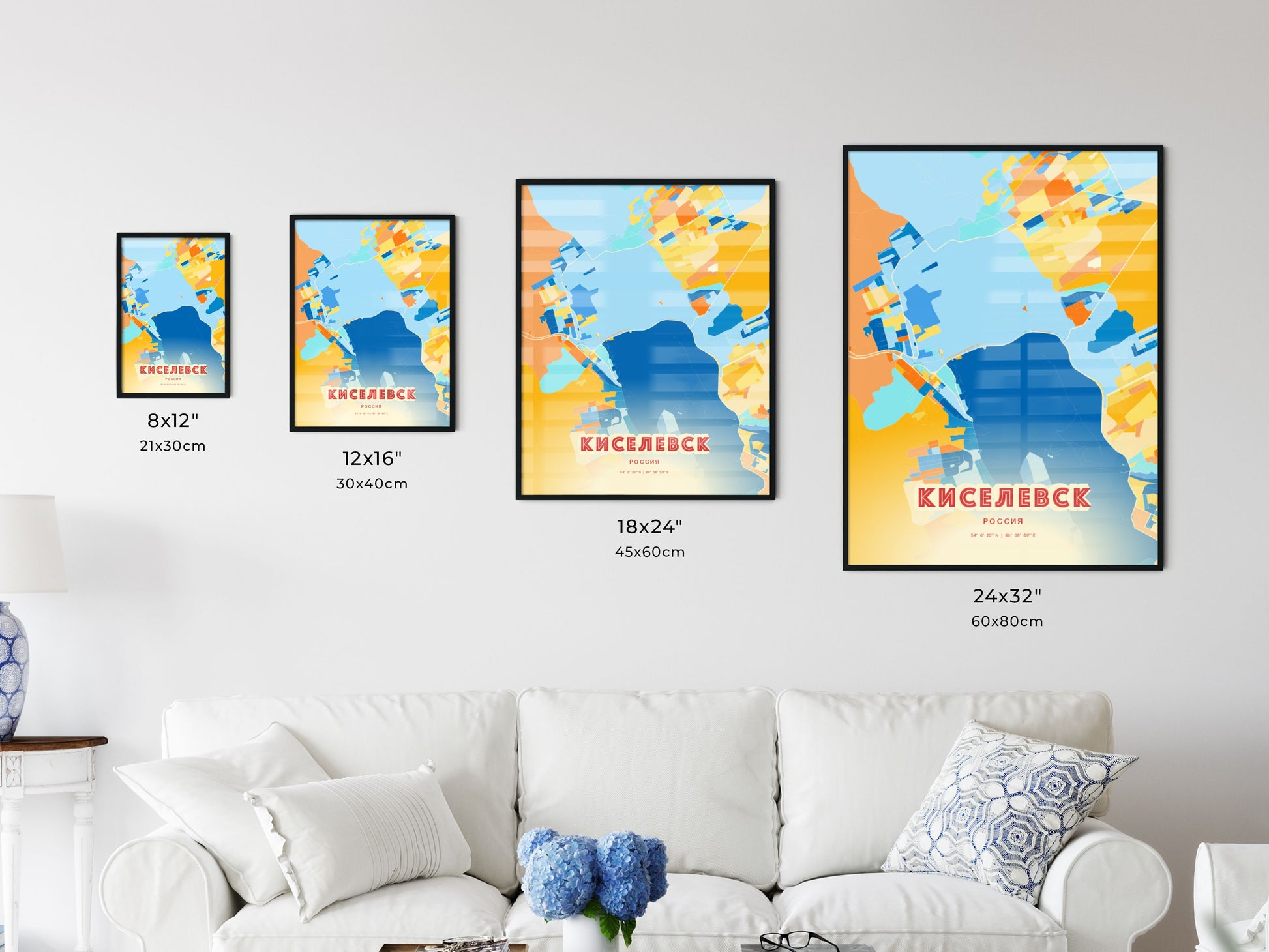 Colorful KISELYOVSK RUSSIA Fine Art Map Blue Orange