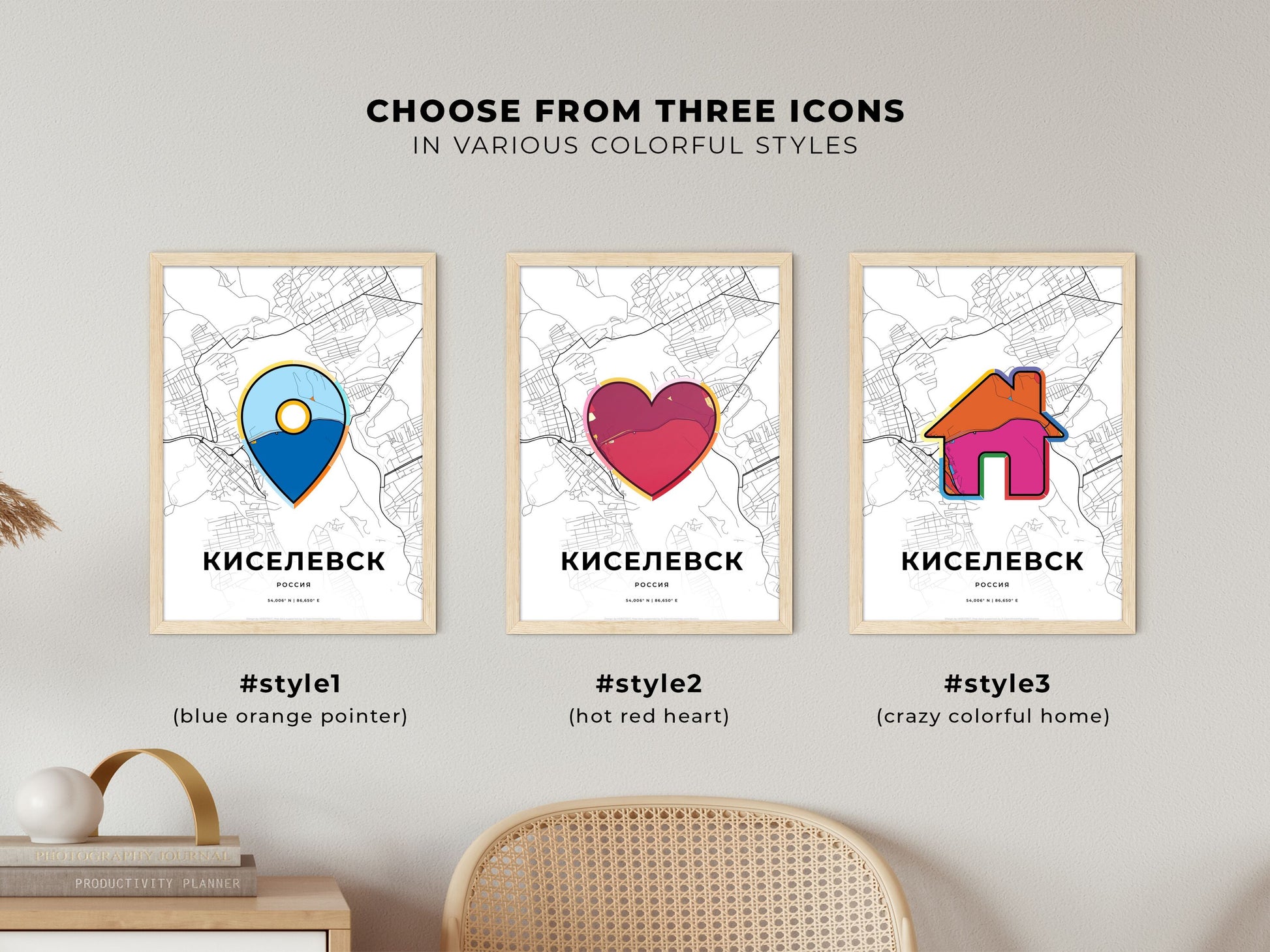 Kiselyovsk Russia maps with colorful icons