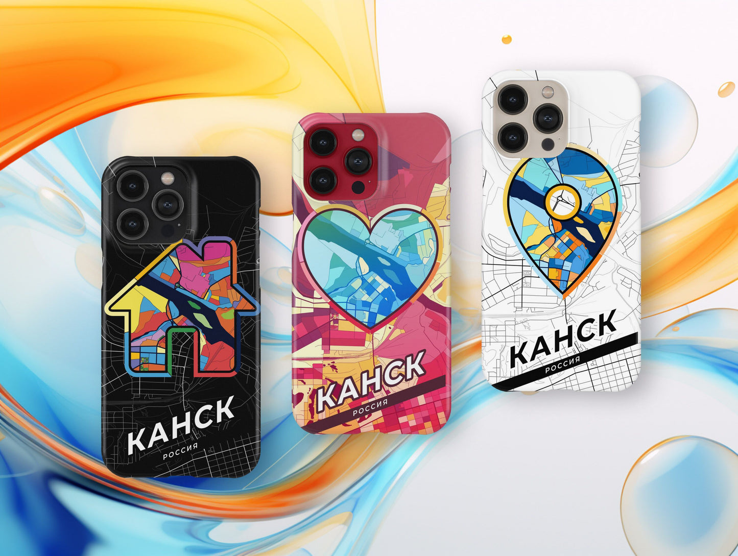 Kansk Russia slim phone case with colorful icon. Birthday, wedding or housewarming gift. Couple match cases.