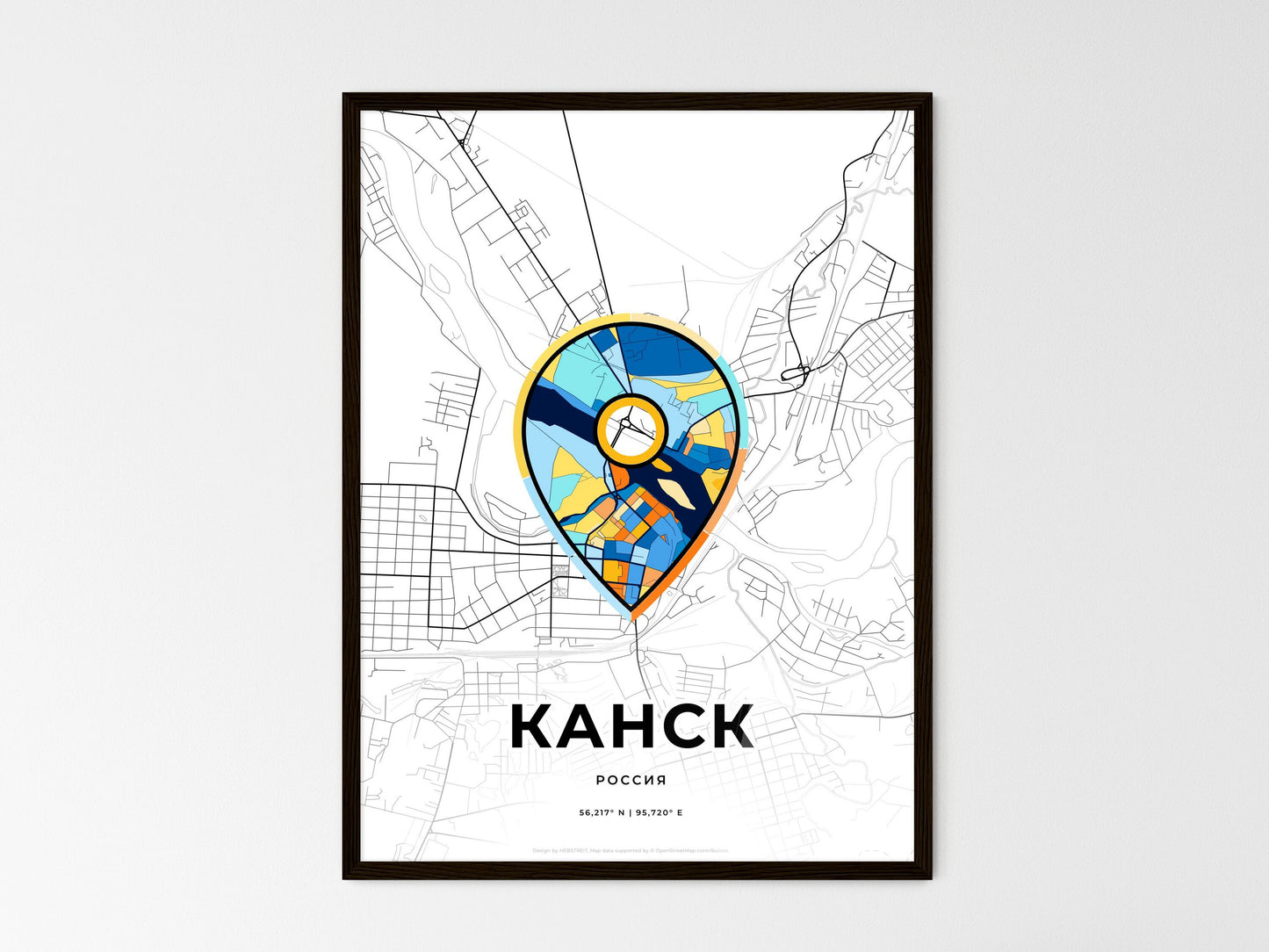 Kansk Russia wedding art map with pointer icon
