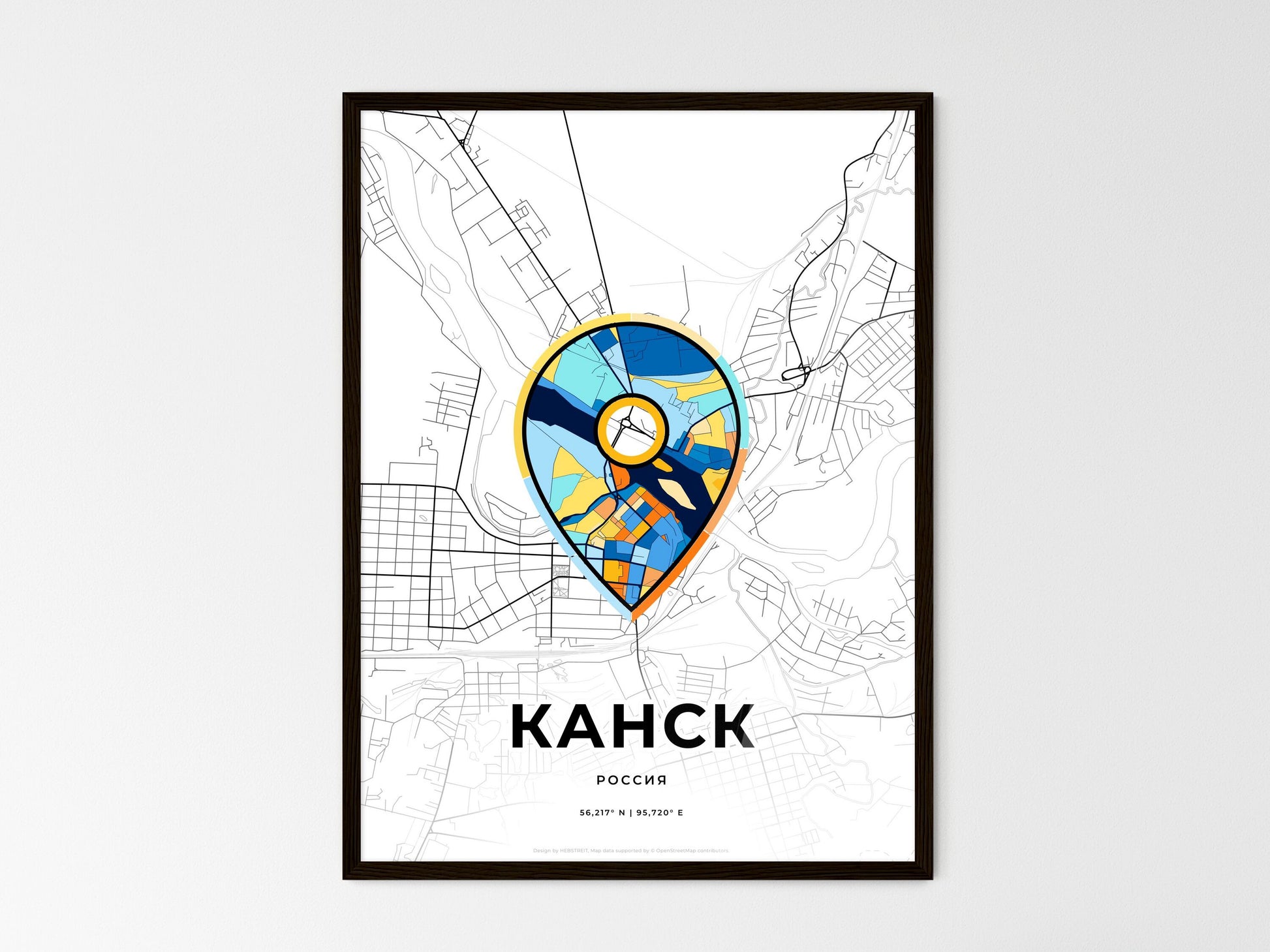 Kansk Russia wedding art map with pointer icon