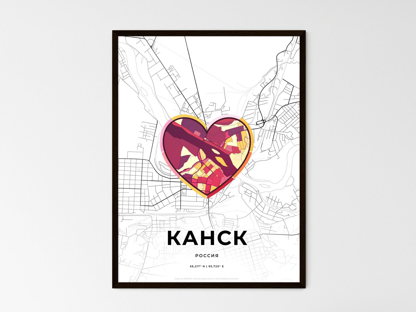 Kansk Russia wedding art map with heart icon