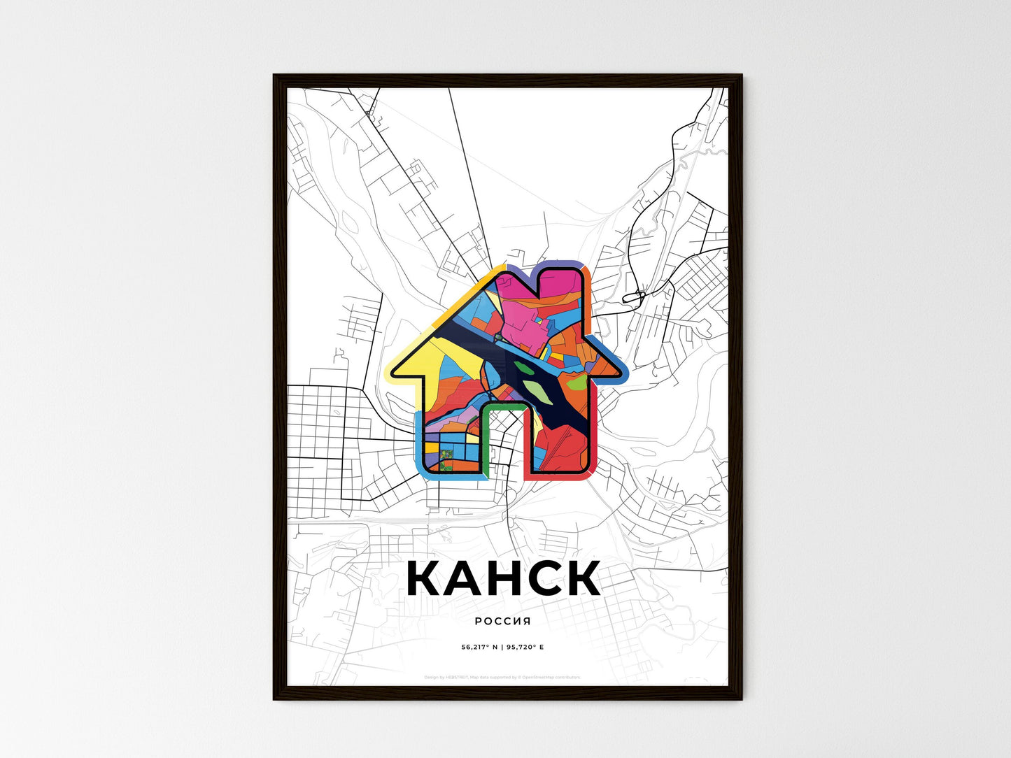 Kansk Russia wedding art map with home icon