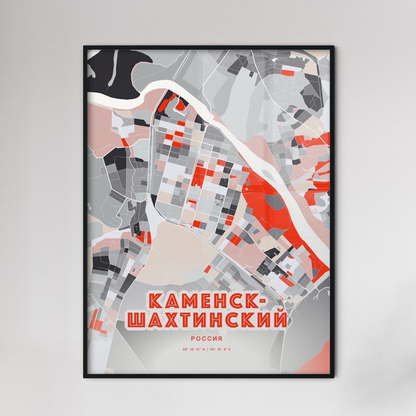 Colorful KAMENSK-SHAKHTINSKY RUSSIA Fine Art Map Modern