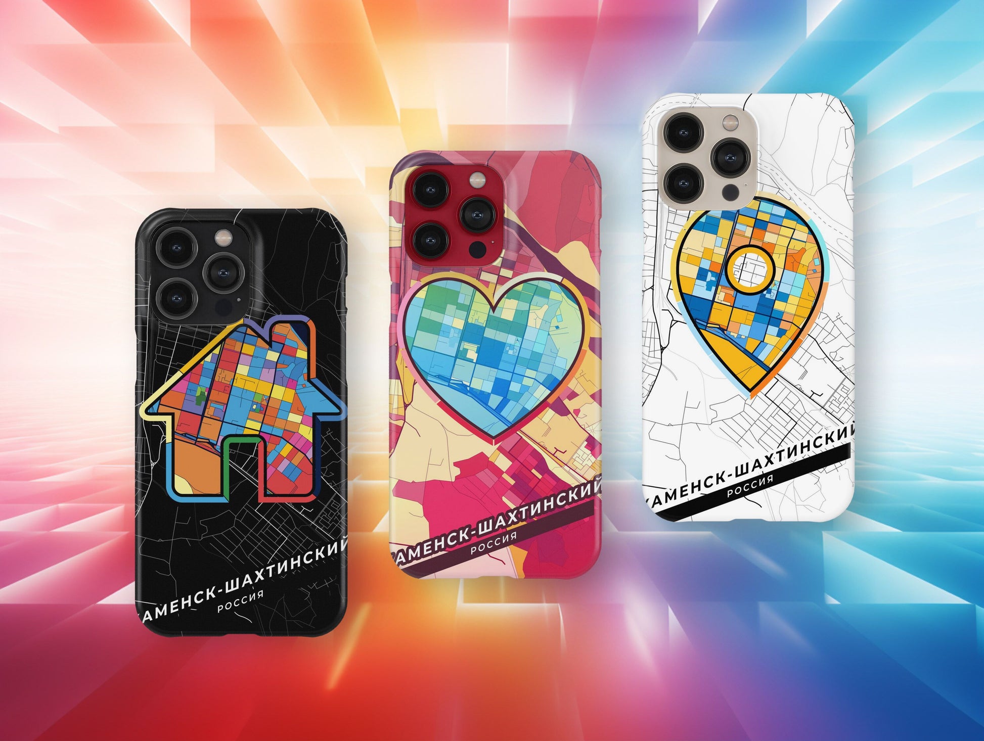 Kamensk-Shakhtinsky Russia slim phone case with colorful icon. Birthday, wedding or housewarming gift. Couple match cases.