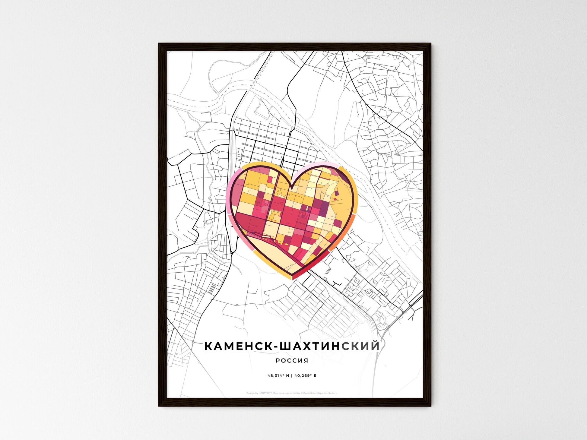 Kamensk-Shakhtinsky Russia wedding art map with heart icon