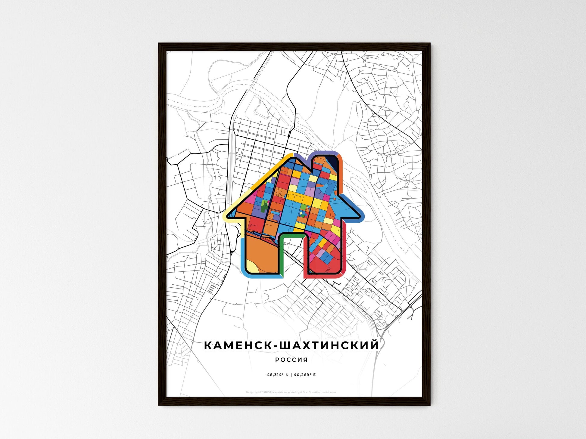 Kamensk-Shakhtinsky Russia wedding art map with home icon