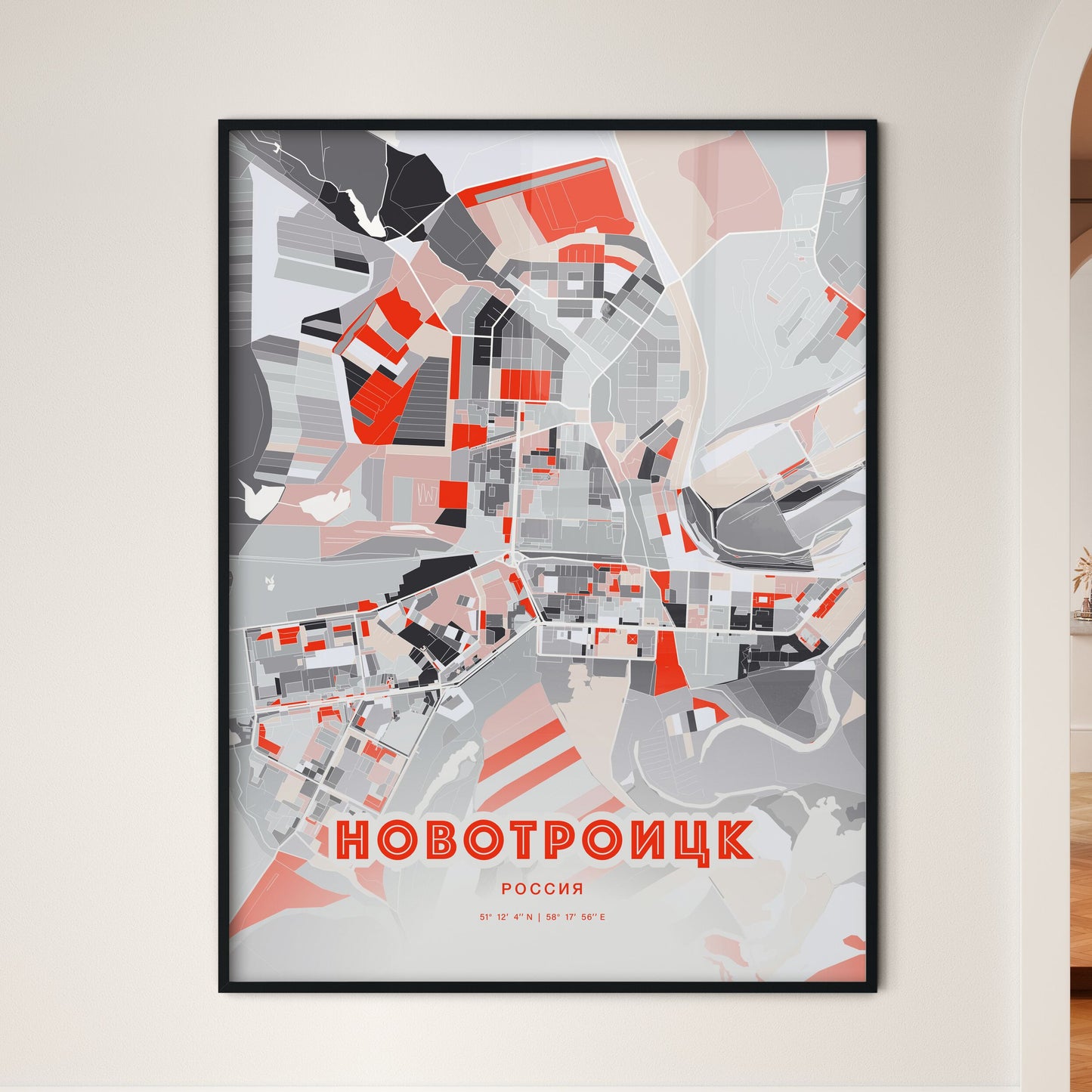 Colorful NOVOTROITSK RUSSIA Fine Art Map Modern