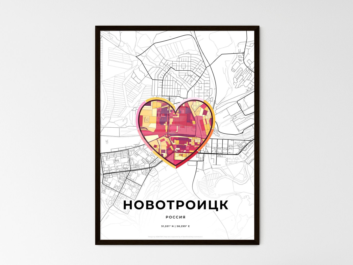 Novotroitsk Russia wedding art map with heart icon