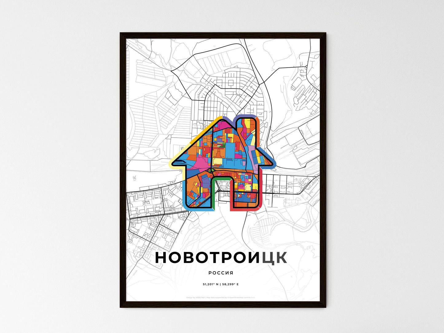 Novotroitsk Russia wedding art map with home icon