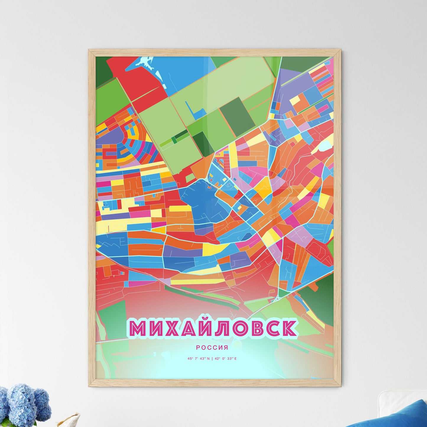 Colorful MIKHAYLOVSK RUSSIA Fine Art Map Crazy Colors