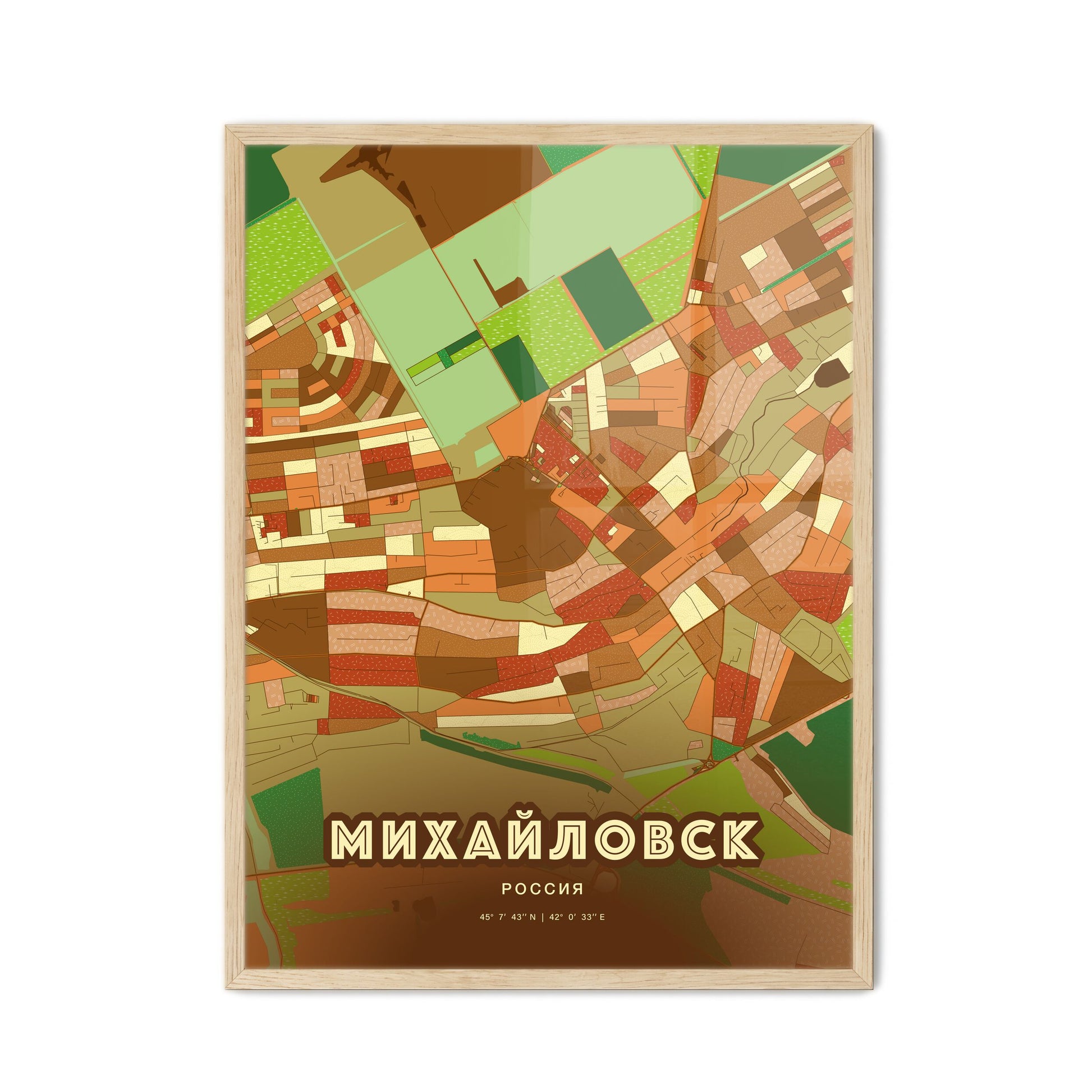 Colorful MIKHAYLOVSK RUSSIA Fine Art Map Farmhouse