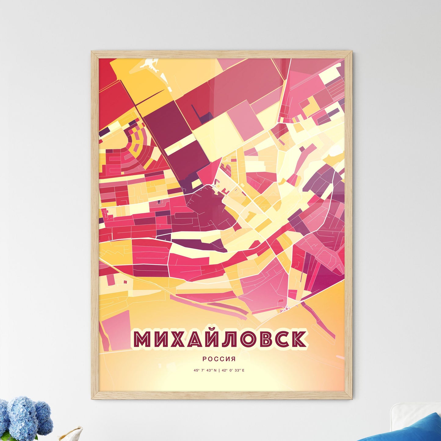 Colorful MIKHAYLOVSK RUSSIA Fine Art Map Hot Red