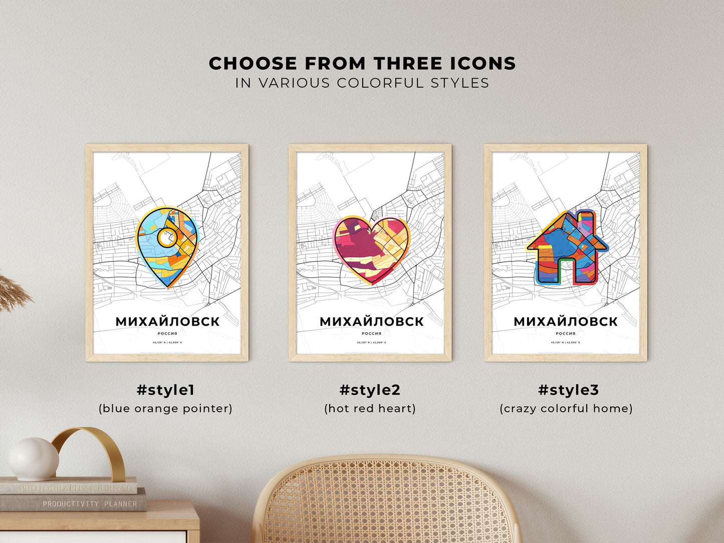 Mikhaylovsk Russia maps with colorful icons