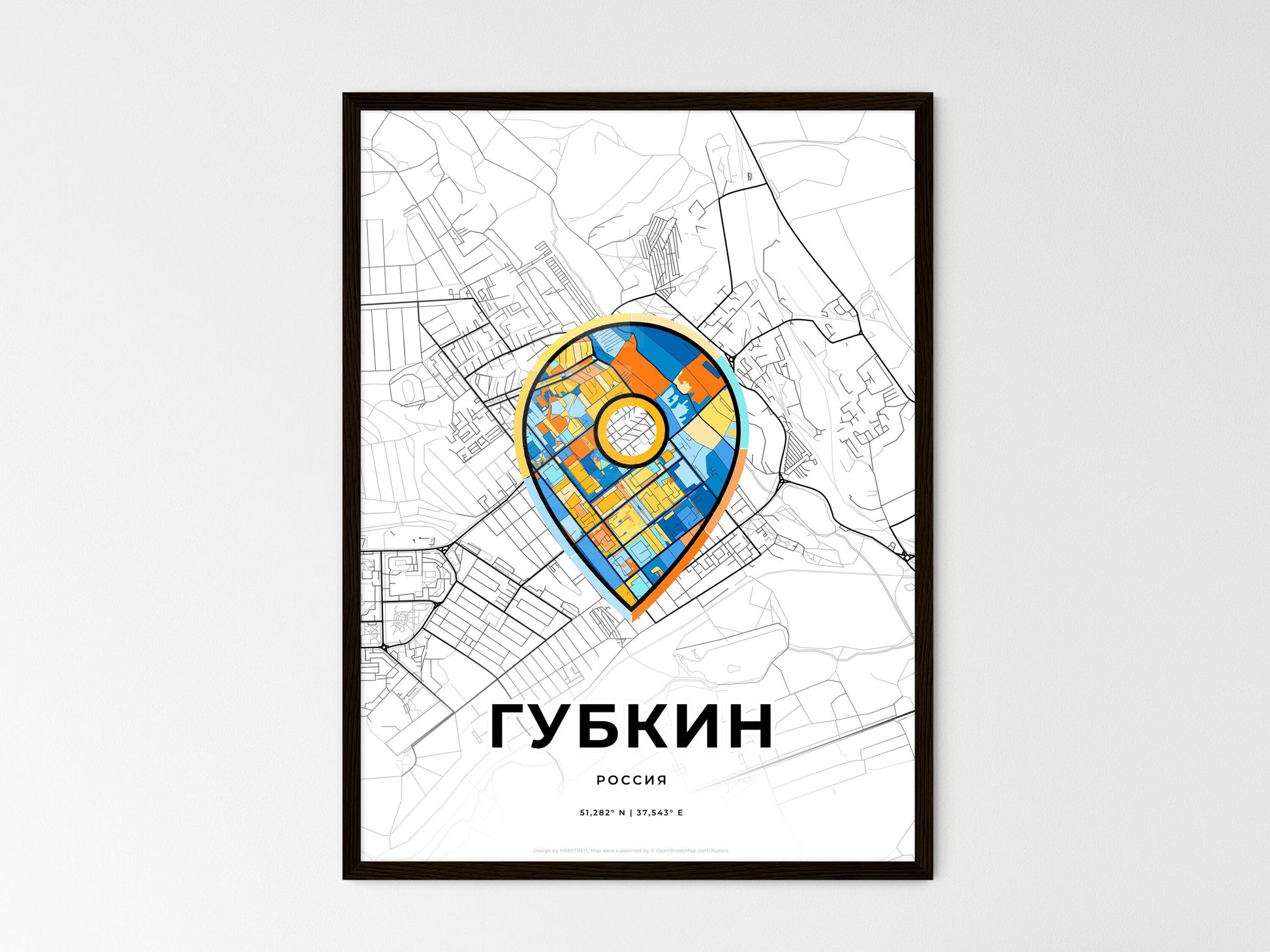 Gubkin Russia wedding art map with pointer icon
