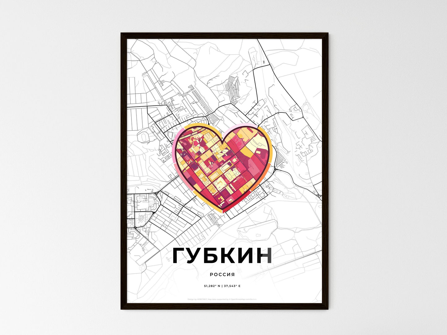 Gubkin Russia wedding art map with heart icon