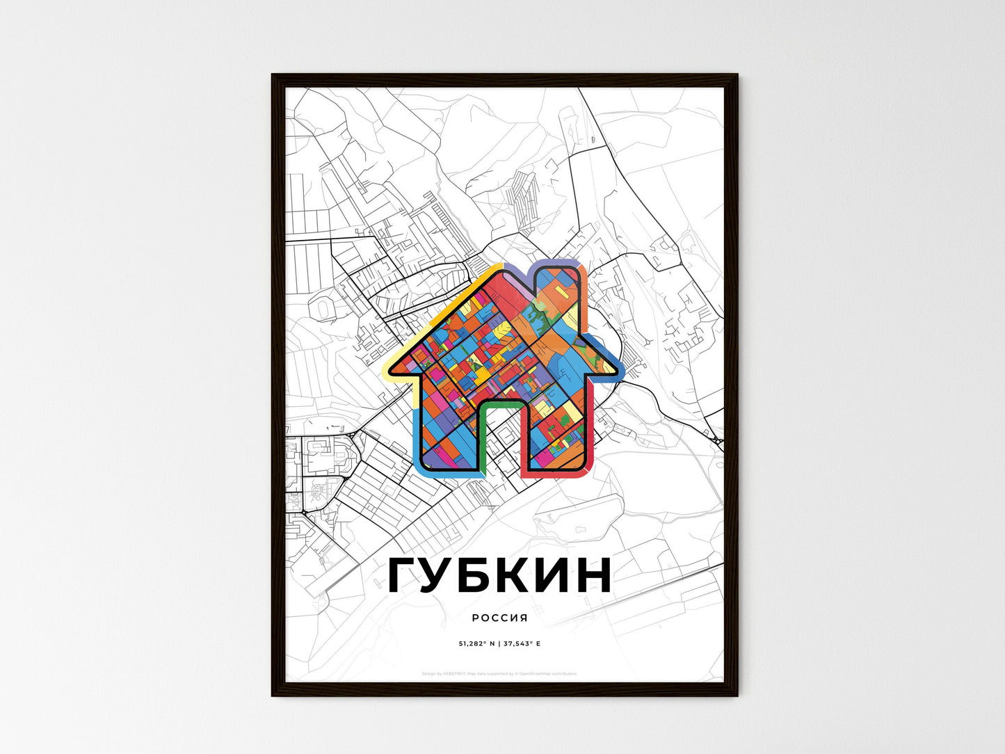 Gubkin Russia wedding art map with home icon