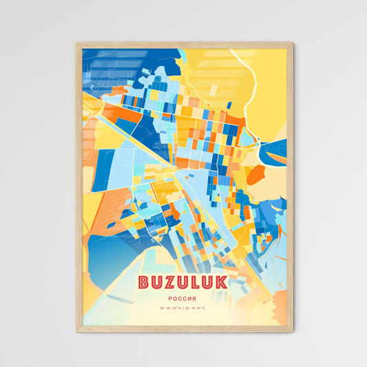 Colorful BUZULUK RUSSIA Fine Art Map Blue Orange