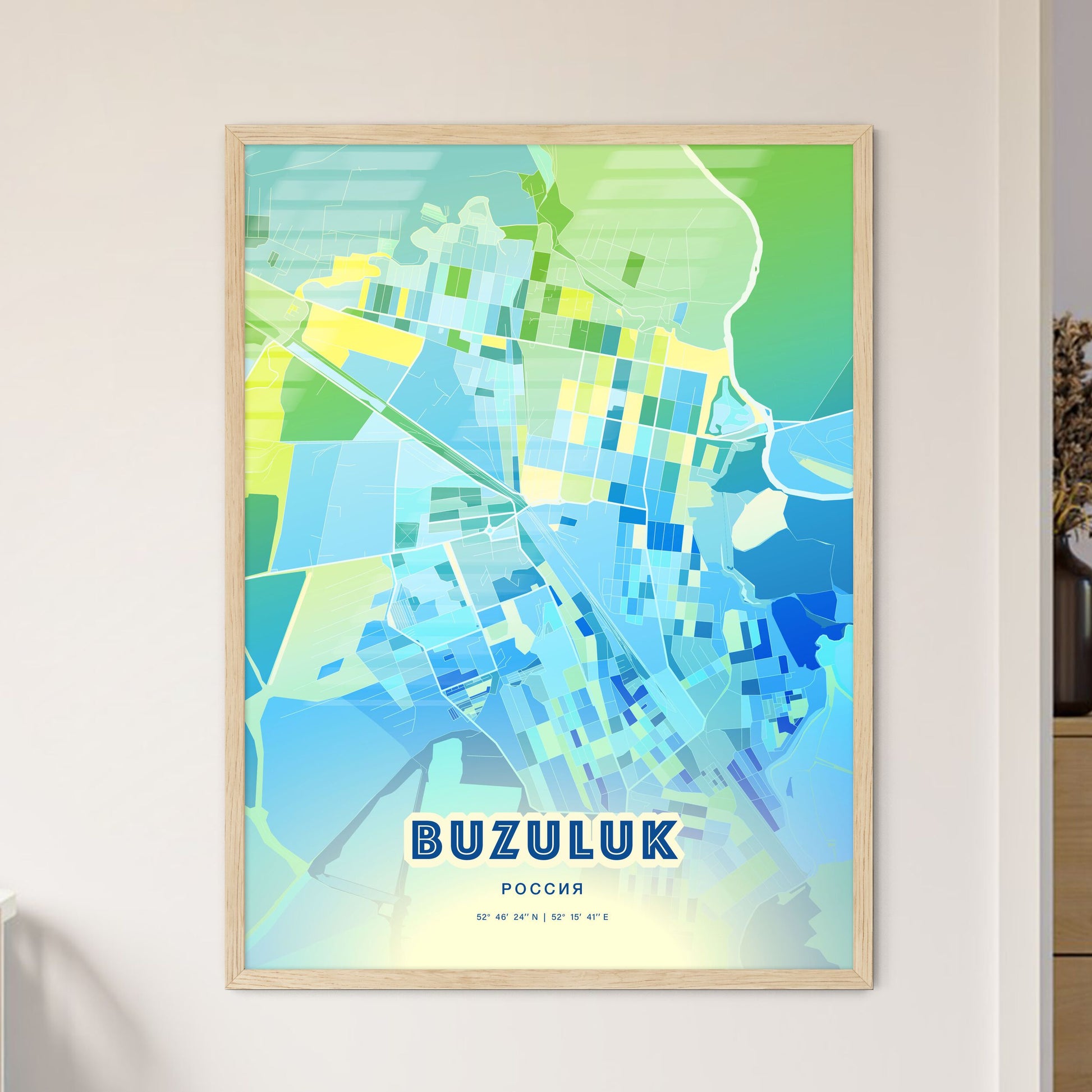 Colorful BUZULUK RUSSIA Fine Art Map Cool Blue