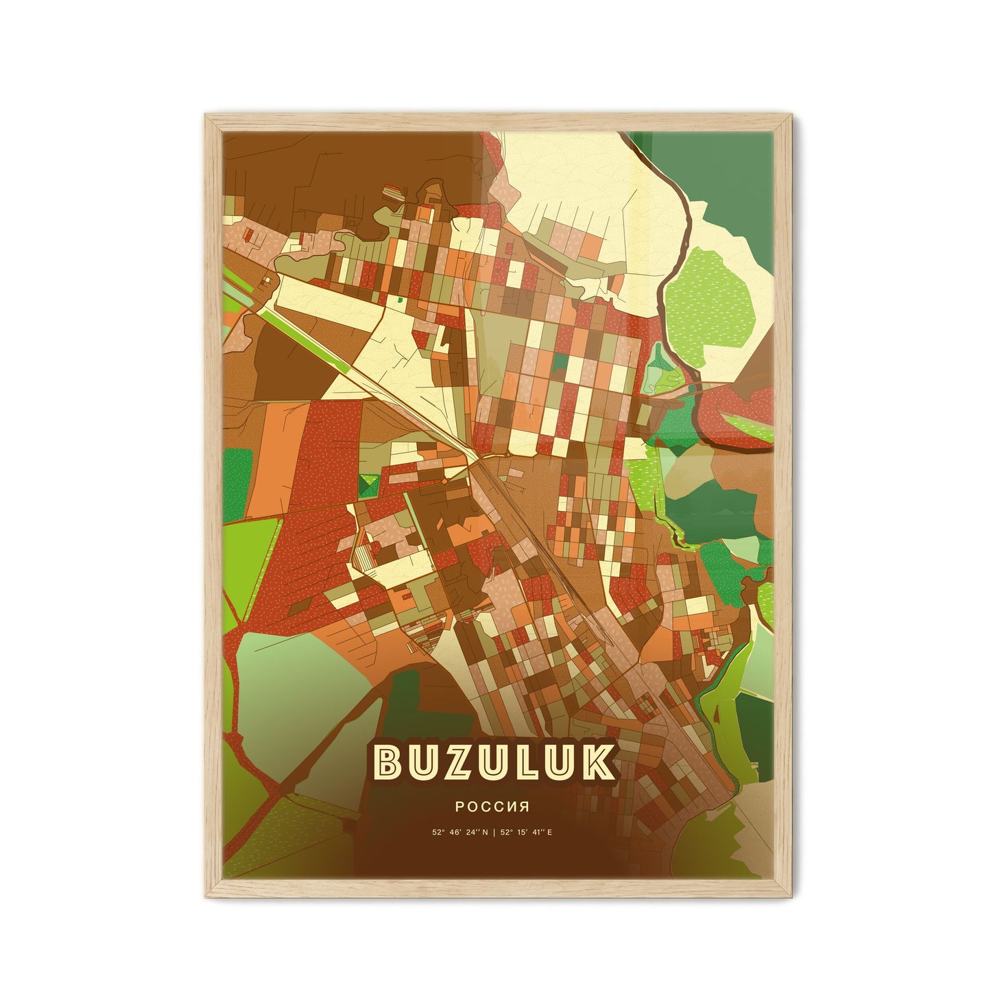 Colorful BUZULUK RUSSIA Fine Art Map Farmhouse