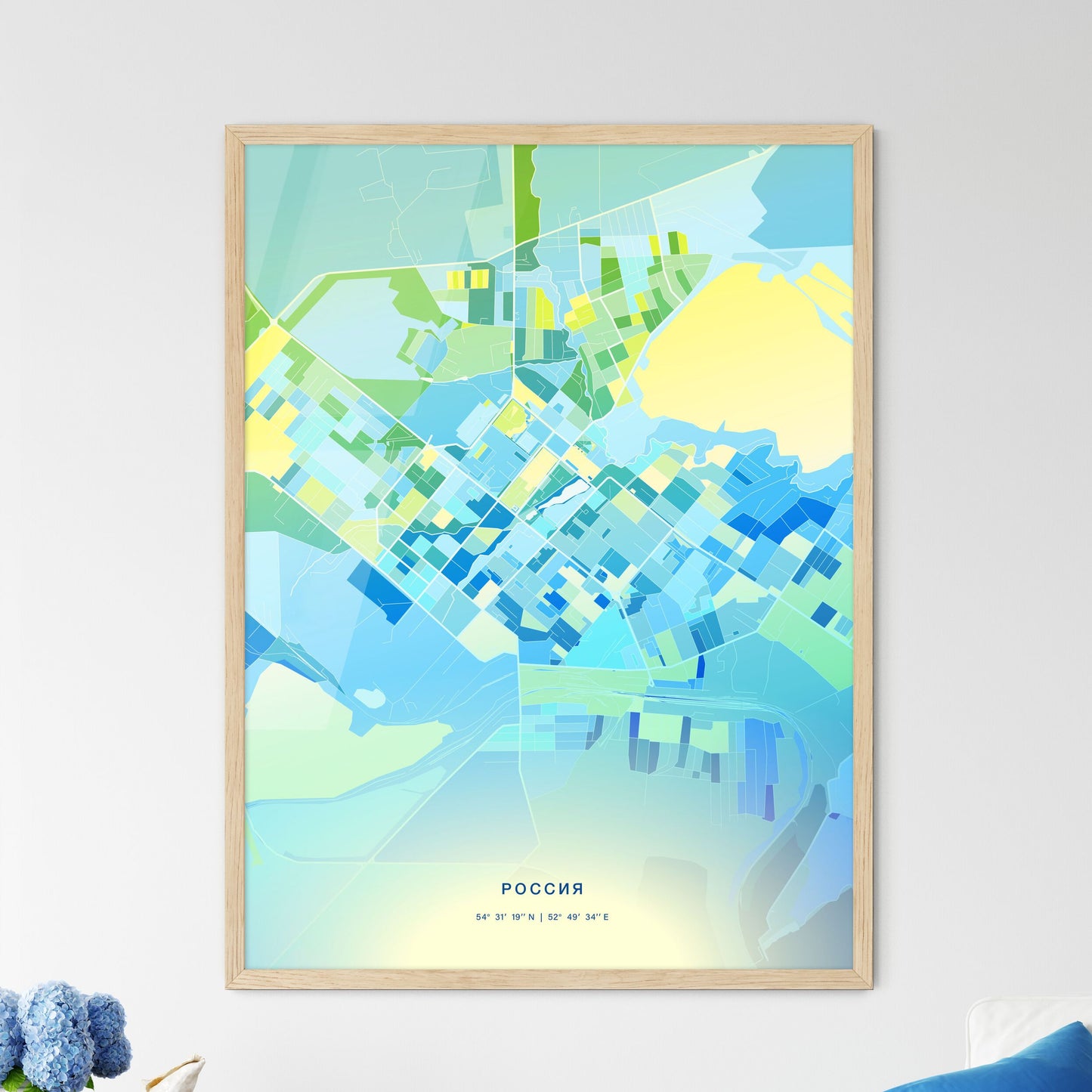 Colorful BUGULMA RUSSIA Fine Art Map Cool Blue