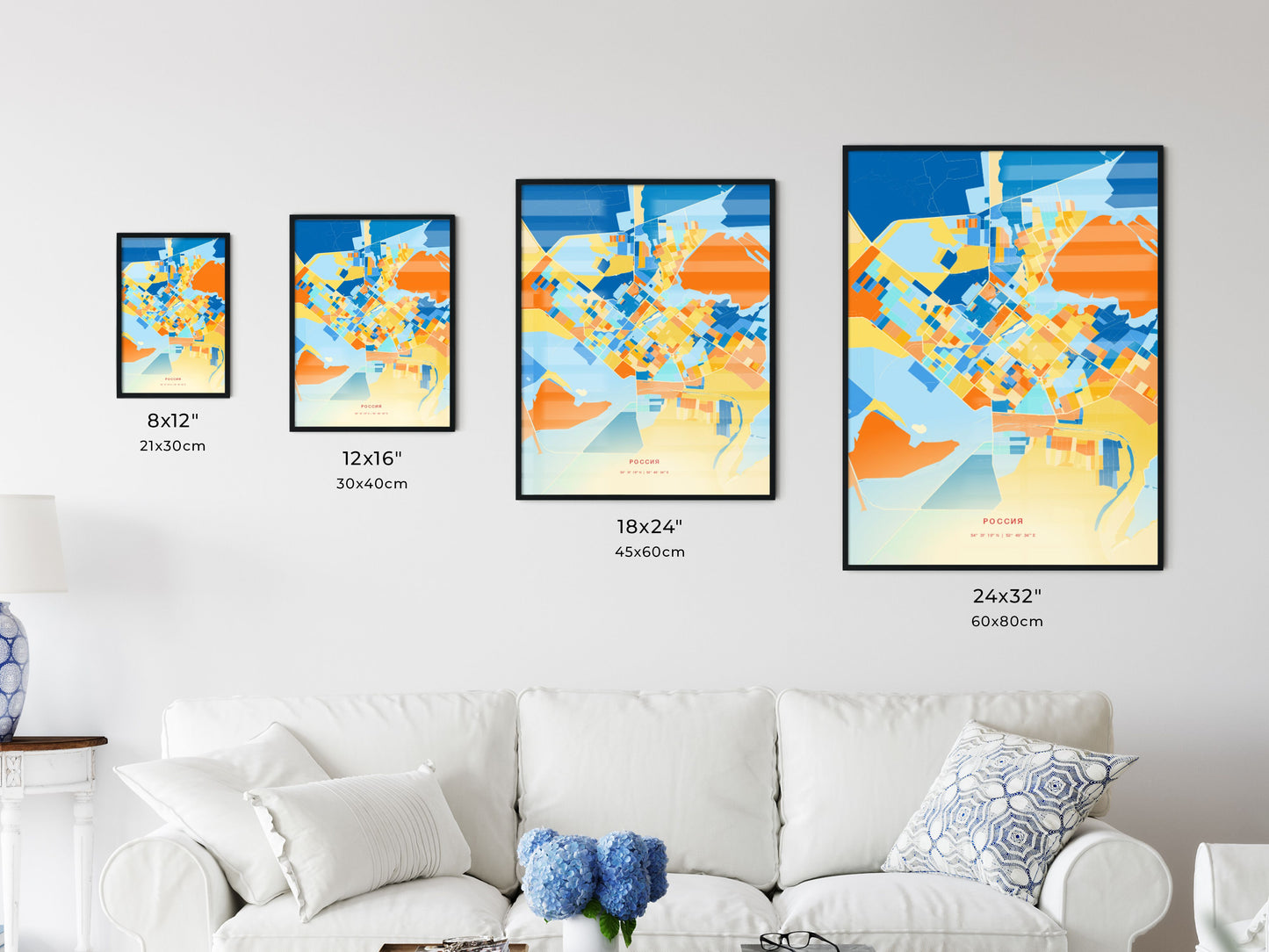 Colorful BUGULMA RUSSIA Fine Art Map Blue Orange